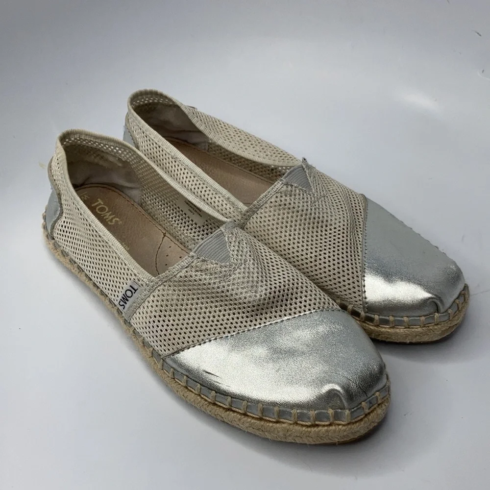 Toms mesh and silver‎ espadrille flats size 7.5